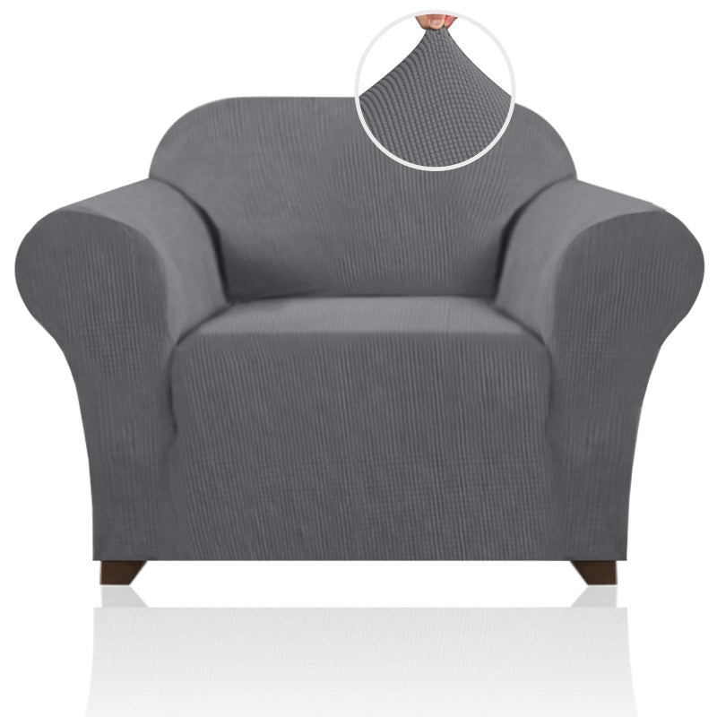PrinceDeco Stretch Chair Cover Chair Slipcovers with Arms 1-Piece Chair Sofa Slipcovers or Living Room Non Slip Armchair Cover Furniture Protector Dogs Pet Friendly(Armchair?Grey - Image 1